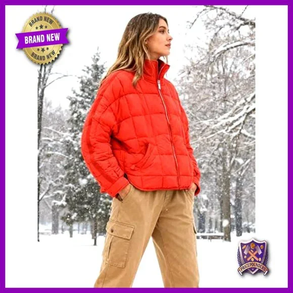 Quilted Puffer Jacket Lightweight Padded Coat Zip Up Chic Oversized Outerwear